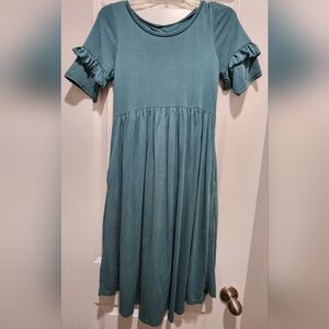Women's Teal Short-Sleeve Gathered Dress
